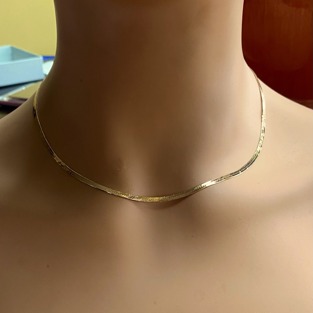 L-18: Solid 14k YG Herringbone Mirror Finish Neck Chain- 17 3/4” 4mm Width.